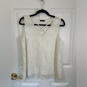 White Birch Boutique Brand White Sleeveless Lace Tank Top Criss Cross Size Large
